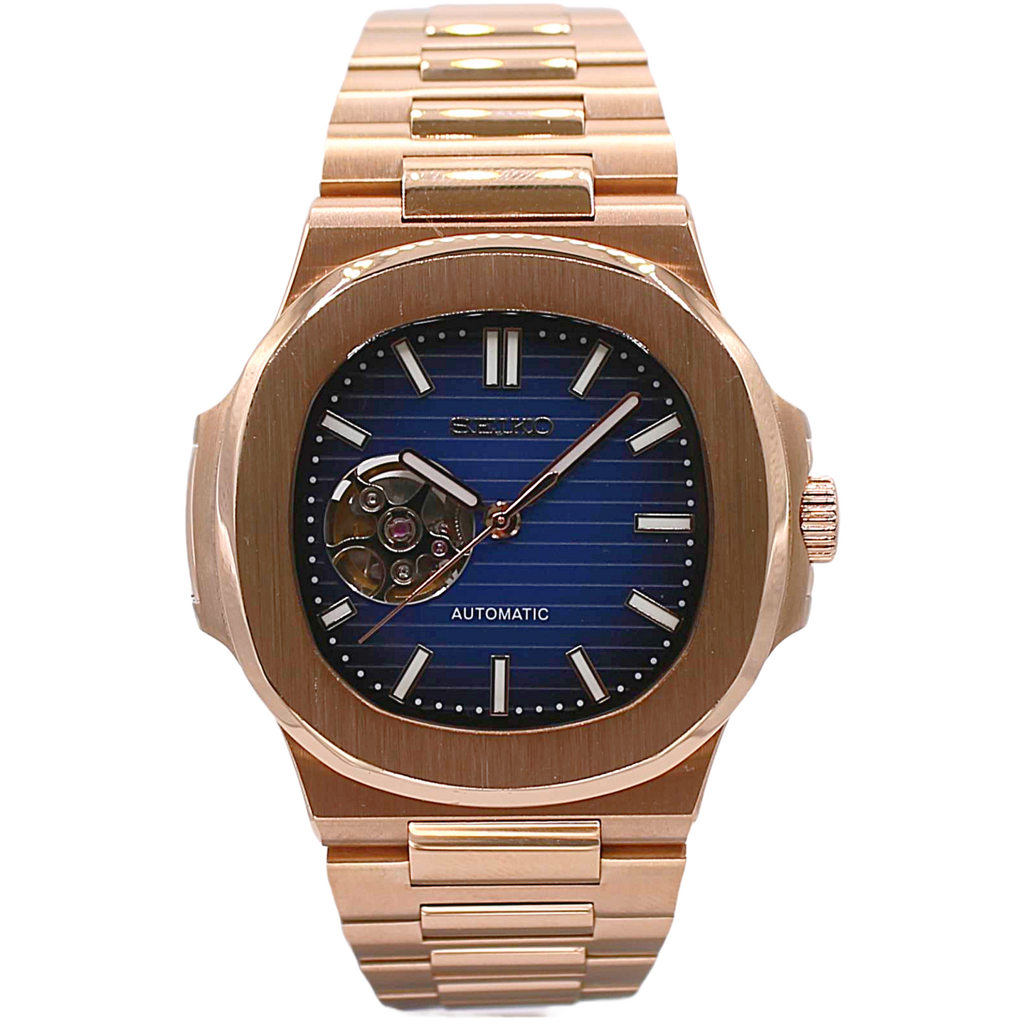 NAUTIKO - ROSE GOLD DEEP BLUE OPEN HEART