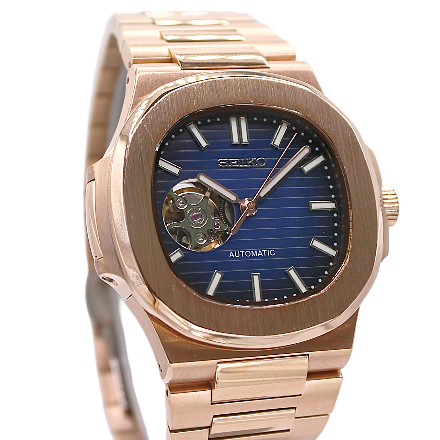 NAUTIKO - ROSE GOLD DEEP BLUE OPEN HEART