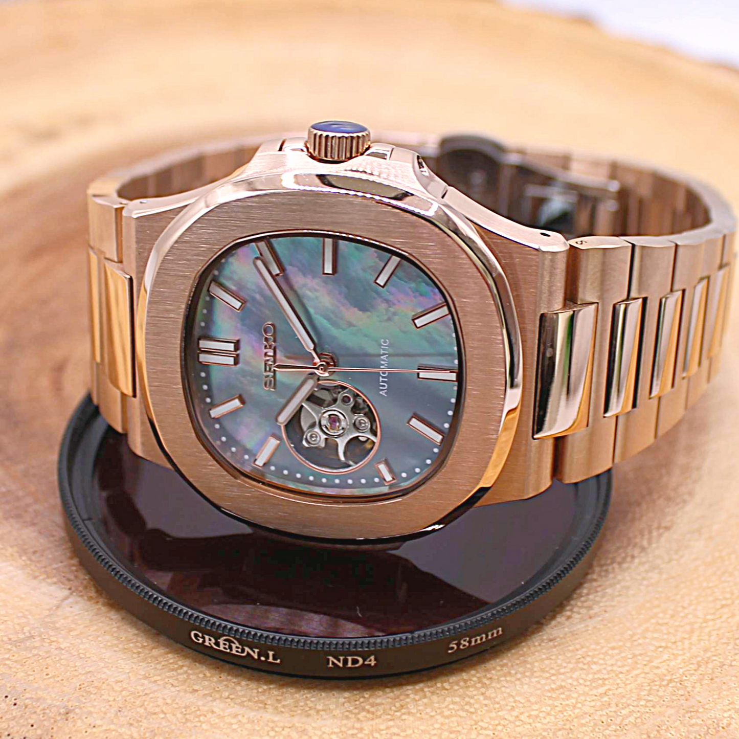 NAUTIKO - ROSE GOLD PEARL WHITE OPEN HEART