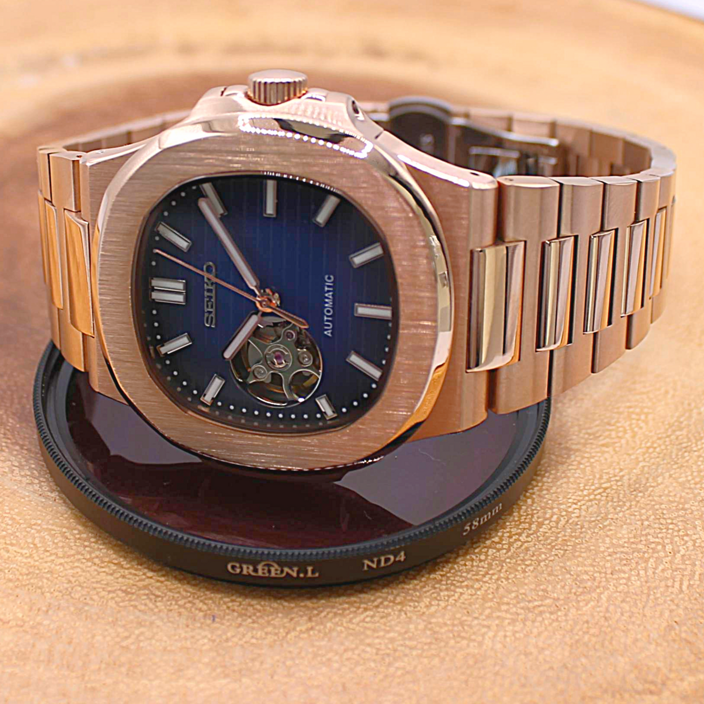 NAUTIKO - ROSE GOLD DEEP BLUE OPEN HEART