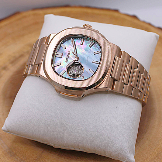 NAUTIKO - ROSE GOLD PEARL WHITE OPEN HEART