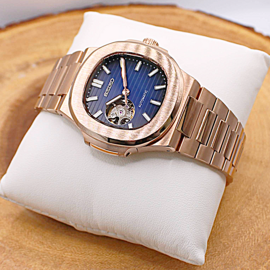 NAUTIKO - ROSE GOLD DEEP BLUE OPEN HEART