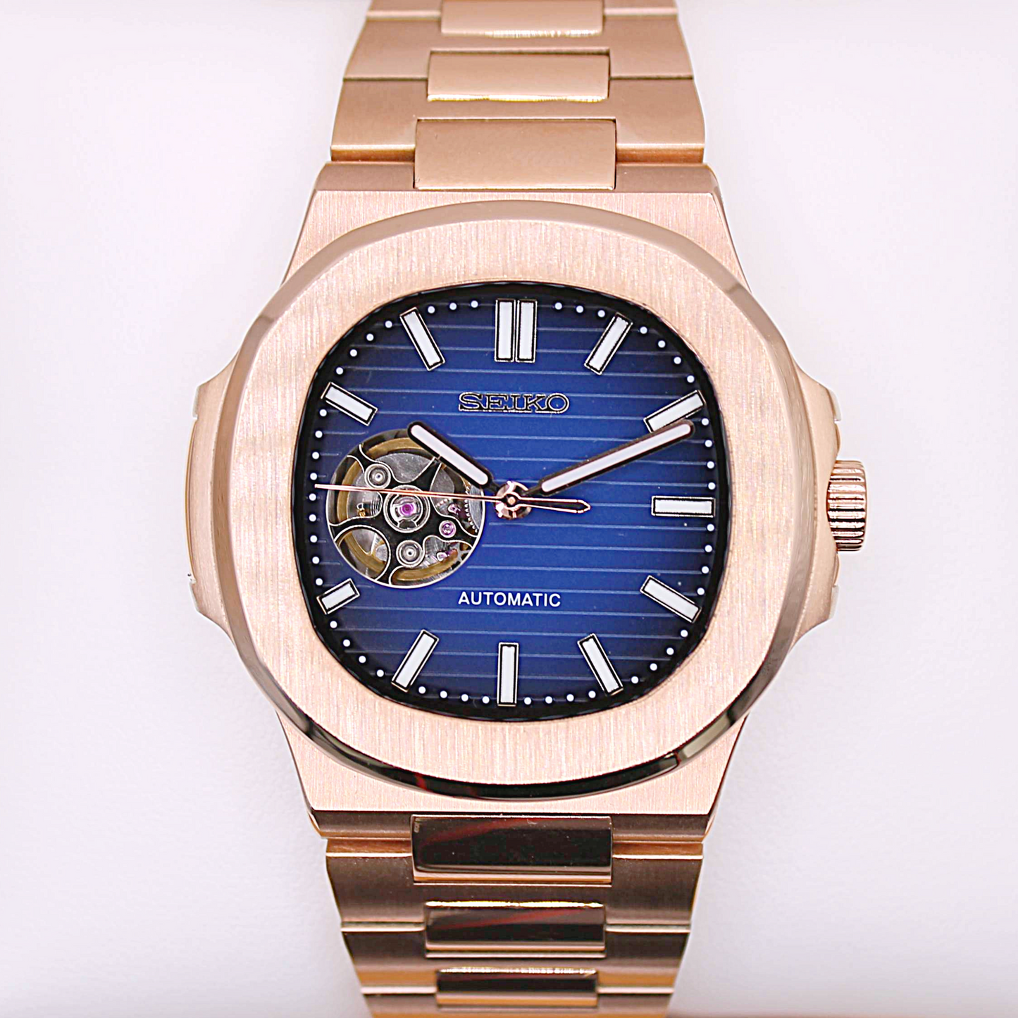 NAUTIKO - ROSE GOLD DEEP BLUE OPEN HEART