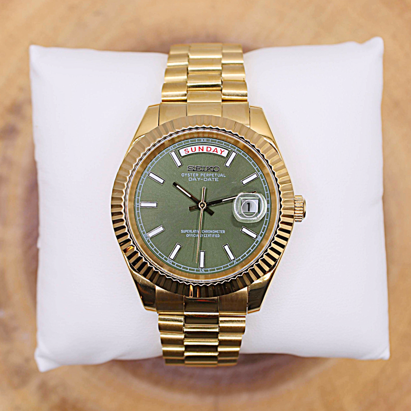 SEIKOJUST DAY-DATE - GOLD - GREEN DIAL