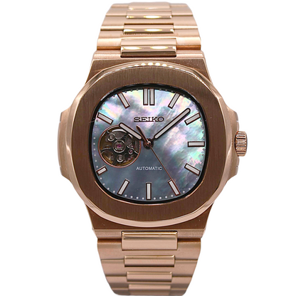 NAUTIKO - ROSE GOLD PEARL WHITE OPEN HEART