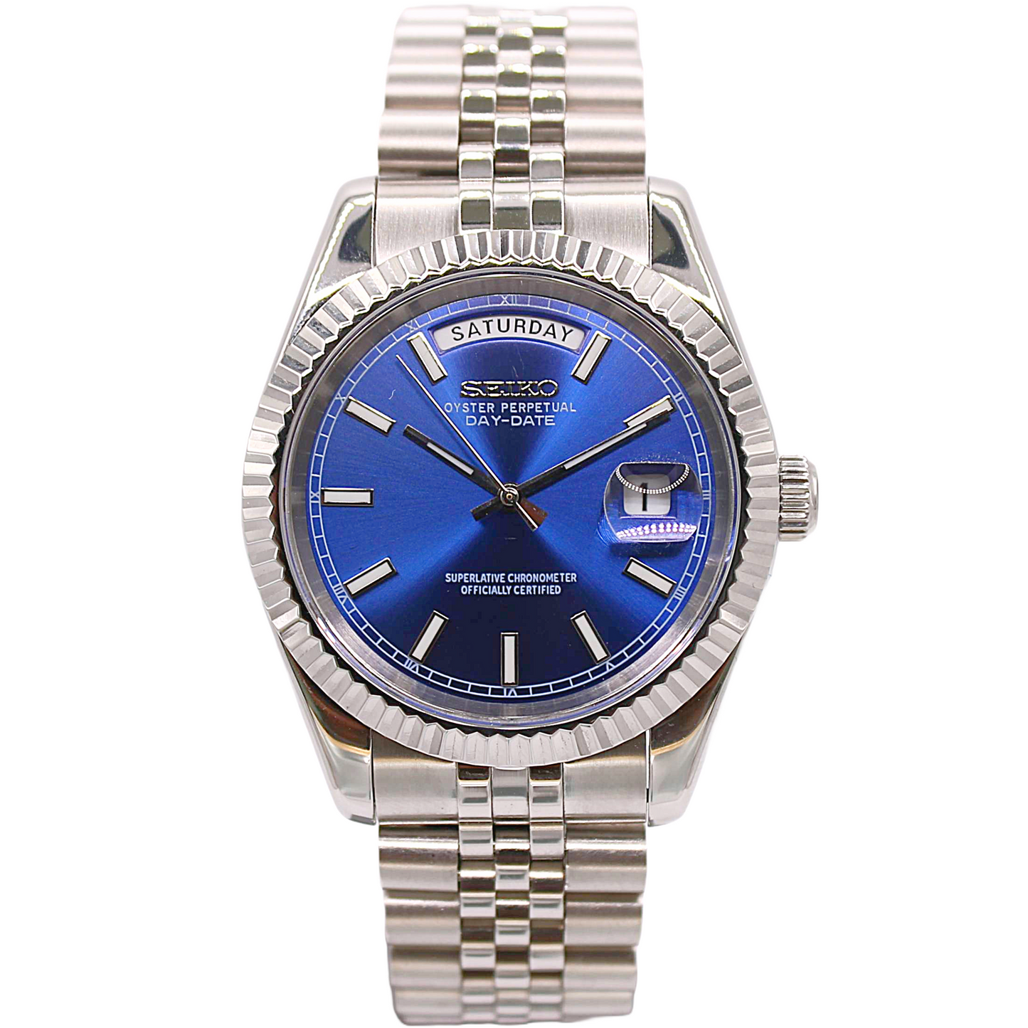 SEIKOJUST DAY-DATE - SILVER - DEEP BLUE DIAL