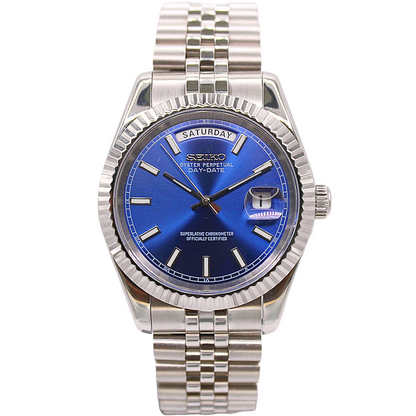 SEIKOJUST DAY-DATE - SILVER - DEEP BLUE DIAL
