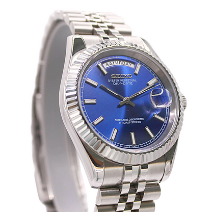 SEIKOJUST DAY-DATE - SILVER - DEEP BLUE DIAL