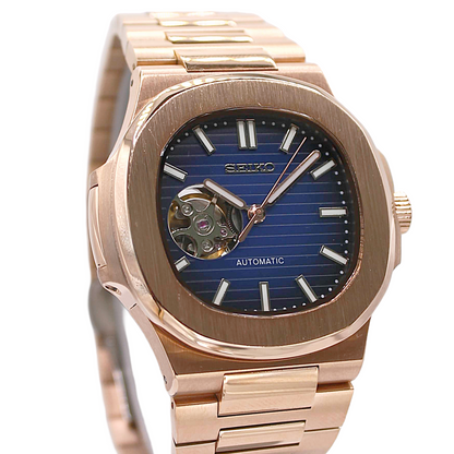 NAUTIKO - ROSE GOLD DEEP BLUE OPEN HEART
