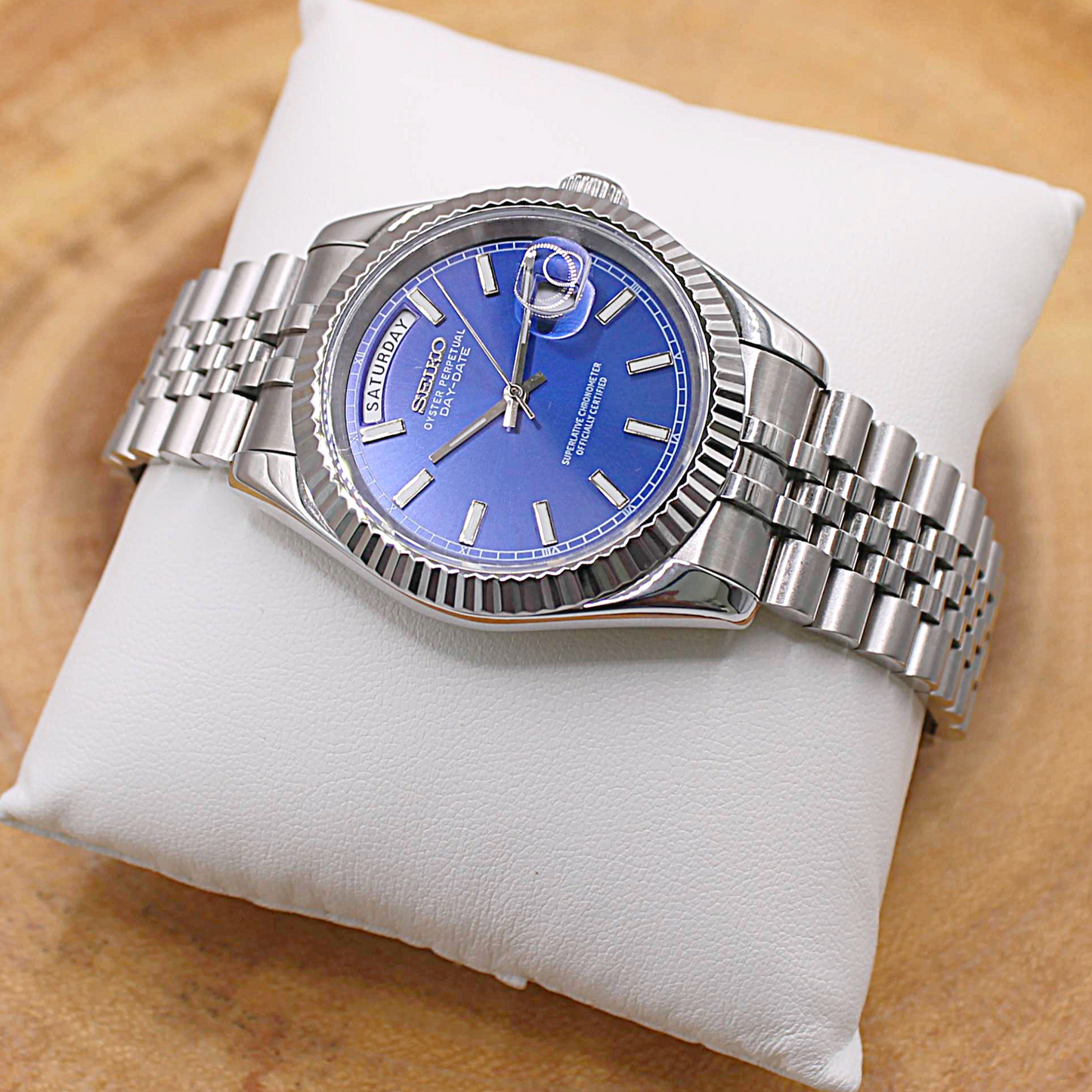 SEIKOJUST DAY-DATE - SILVER - DEEP BLUE DIAL