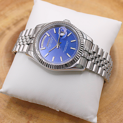 SEIKOJUST DAY-DATE - SILVER - DEEP BLUE DIAL