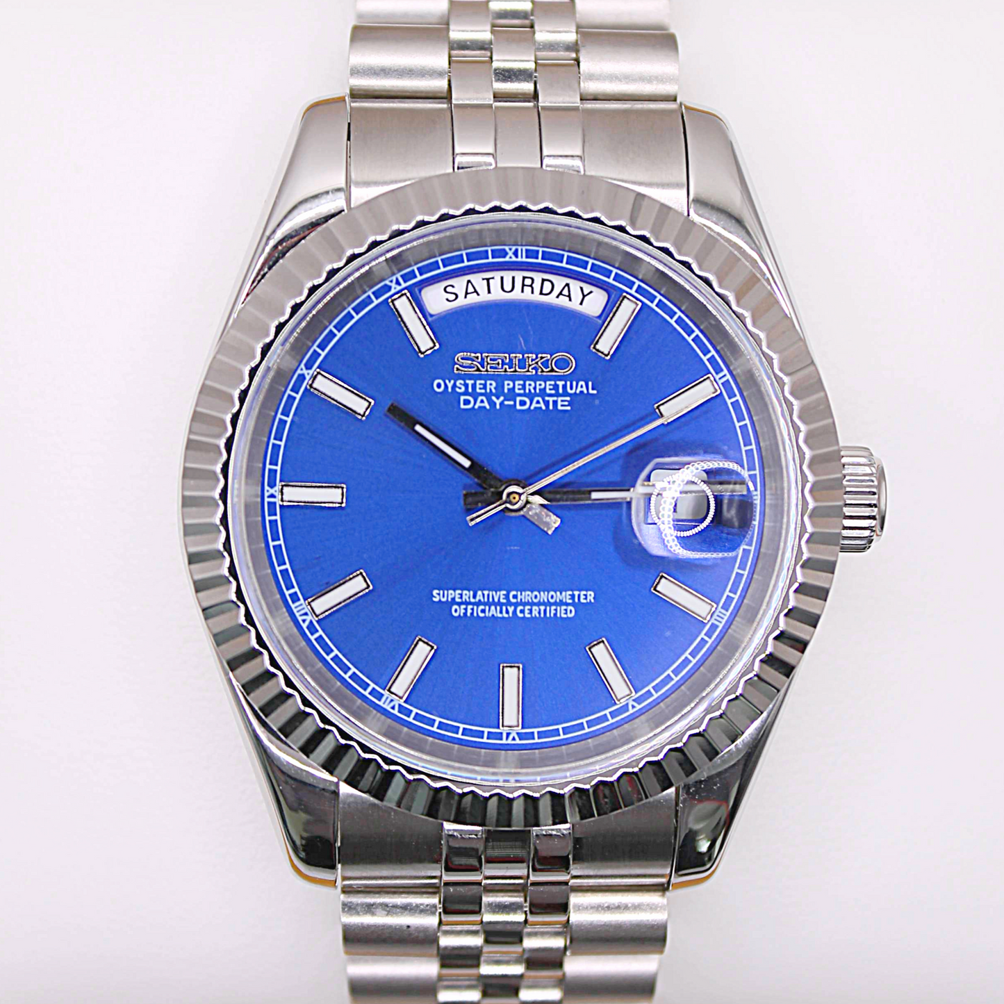 SEIKOJUST DAY-DATE - SILVER - DEEP BLUE DIAL