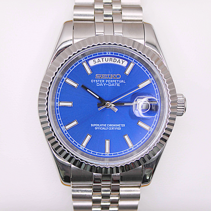SEIKOJUST DAY-DATE - SILVER - DEEP BLUE DIAL