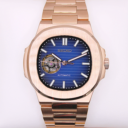 NAUTIKO - ROSE GOLD DEEP BLUE OPEN HEART